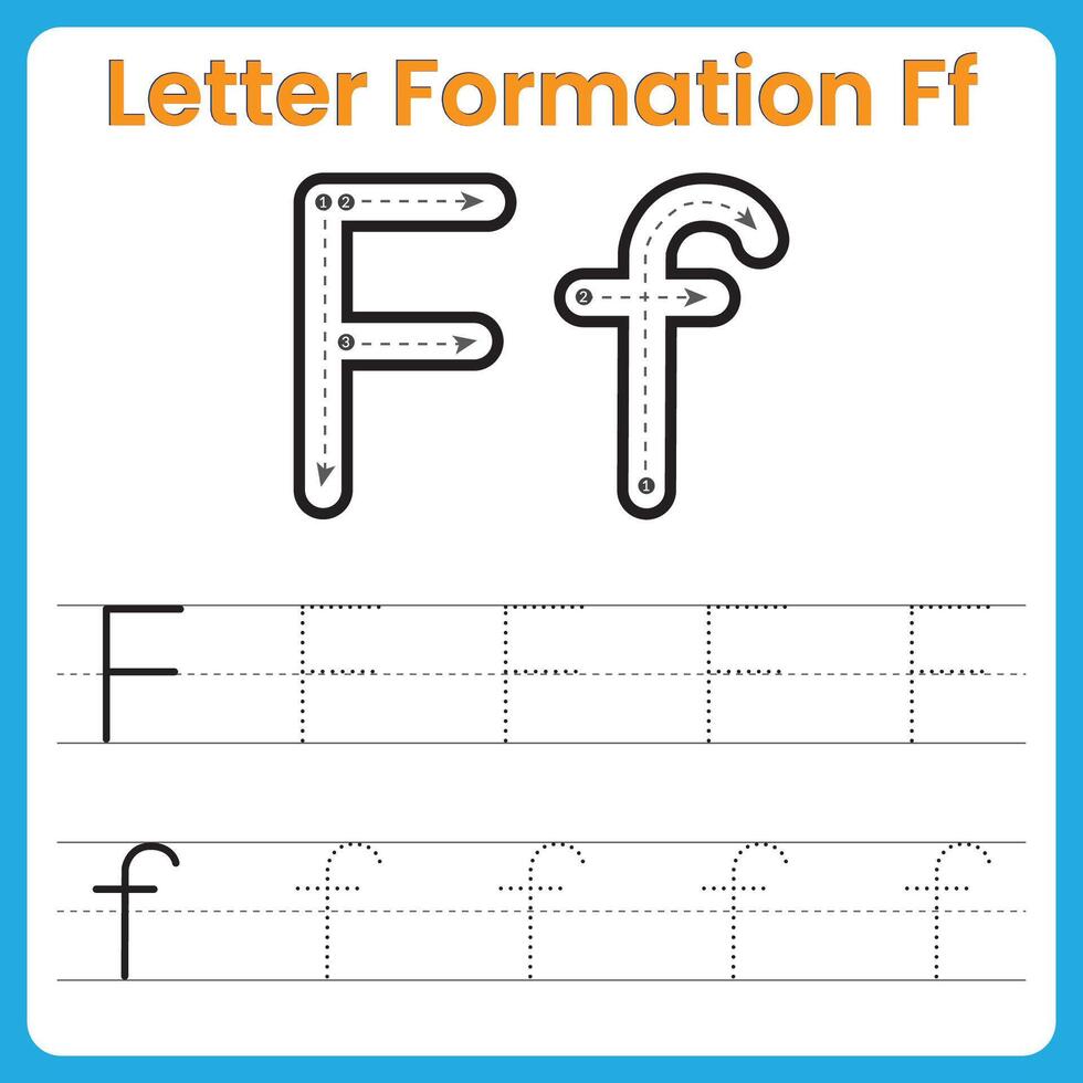 Letter F Formation Tracing Worksheet Uppercase and Lowercase Handwriting Practice vector