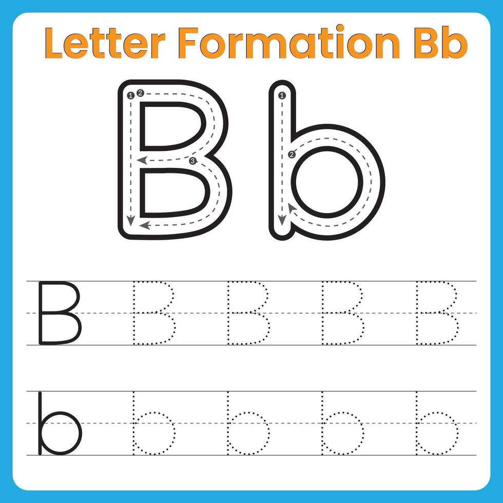 Letter B Formation Tracing Worksheet Uppercase and Lowercase Handwriting Practice vector