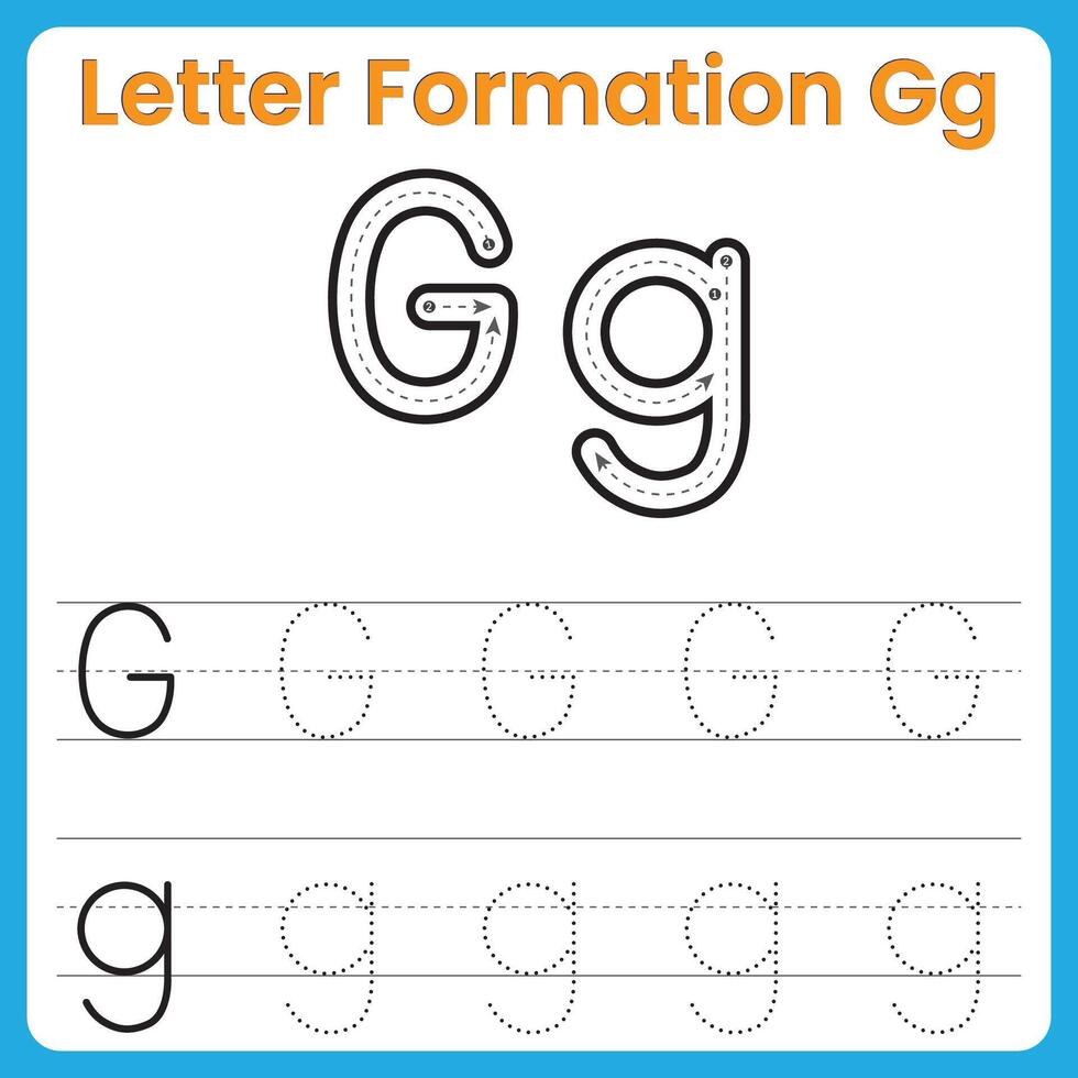 Letter G Formation Tracing Worksheet Uppercase and Lowercase Handwriting Practice vector