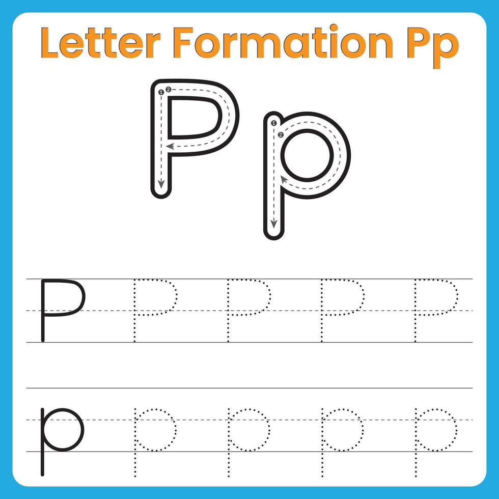 Letter P Formation Tracing Worksheet Uppercase and Lowercase Handwriting Practice vector