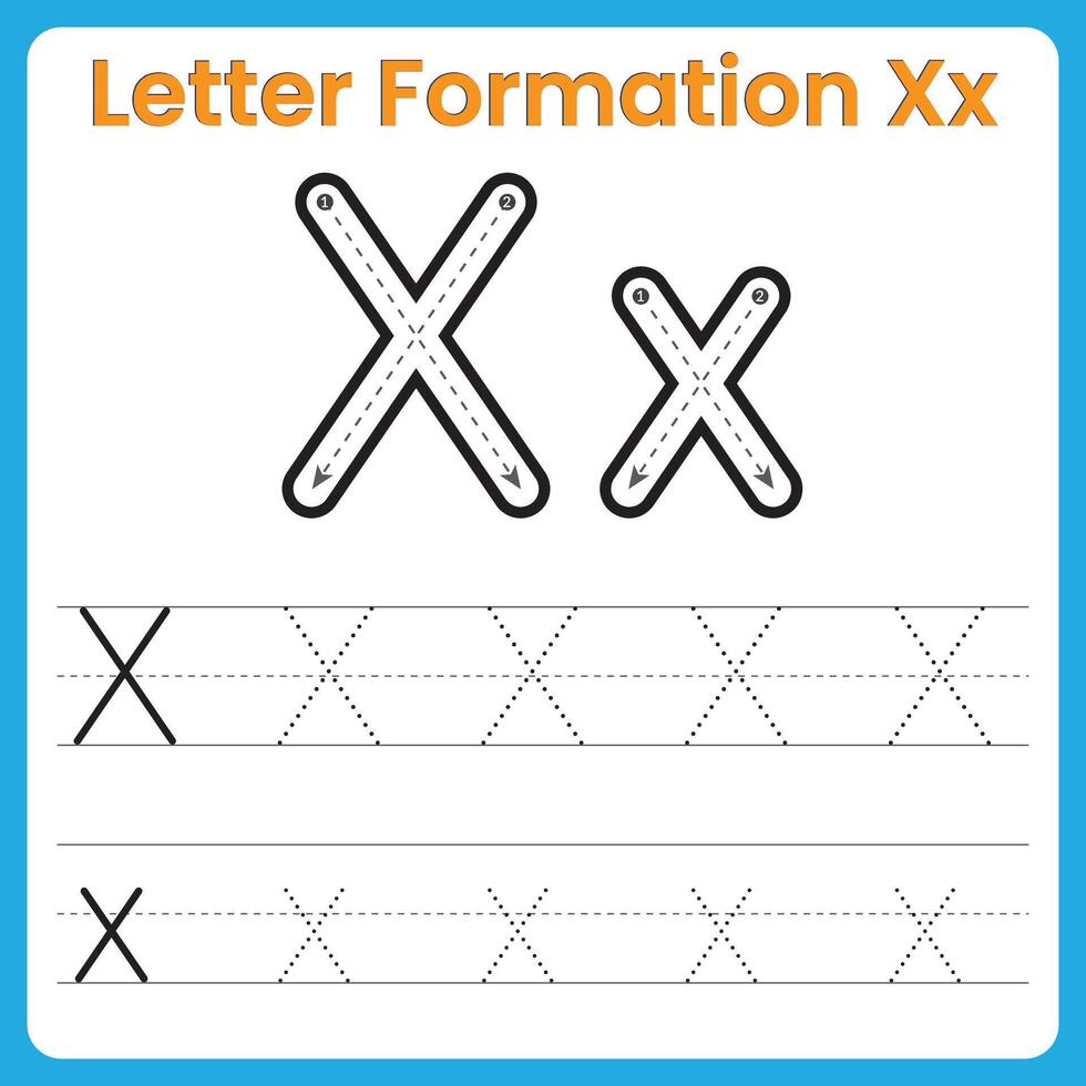 Letter X Formation Tracing Worksheet Uppercase and Lowercase Handwriting Practice vector