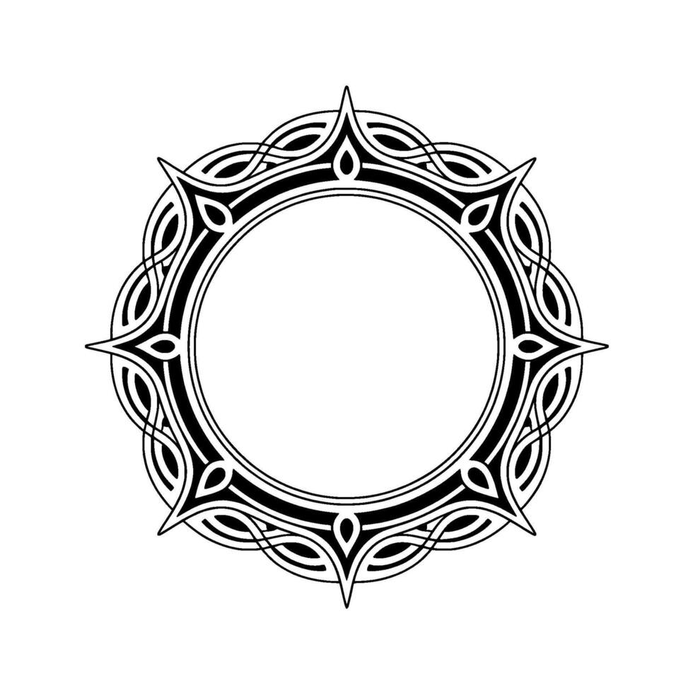 Elegant Decorative Circle Frame With Ornate Details, Black and White, vector