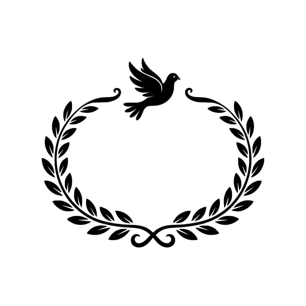 Elegant Dove With Laurel Wreath Black White Illustration vector