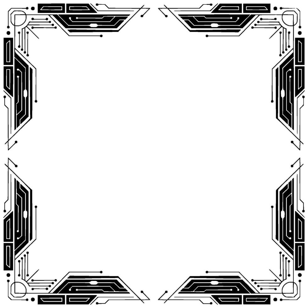 Abstract Tech Frame Border, Futuristic Circuitry on White vector