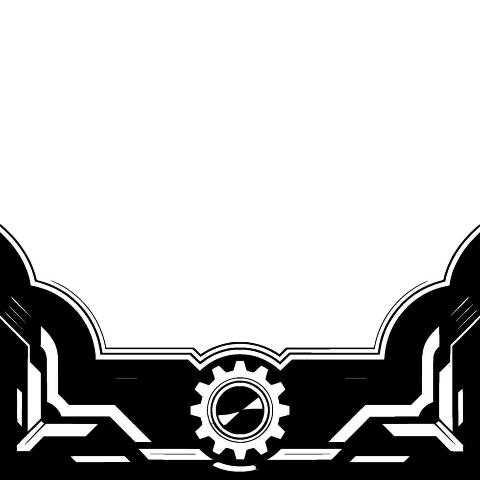Abstract Tech Frame With Gear Element in Black Silver vector