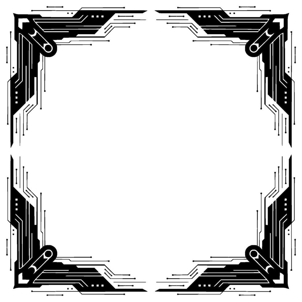 Futuristic Tech Frame Geometric Black White Circuit vector