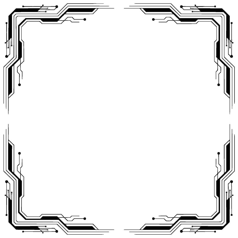 Futuristic Tech Frame Element Black and White Circuit Board Border vector
