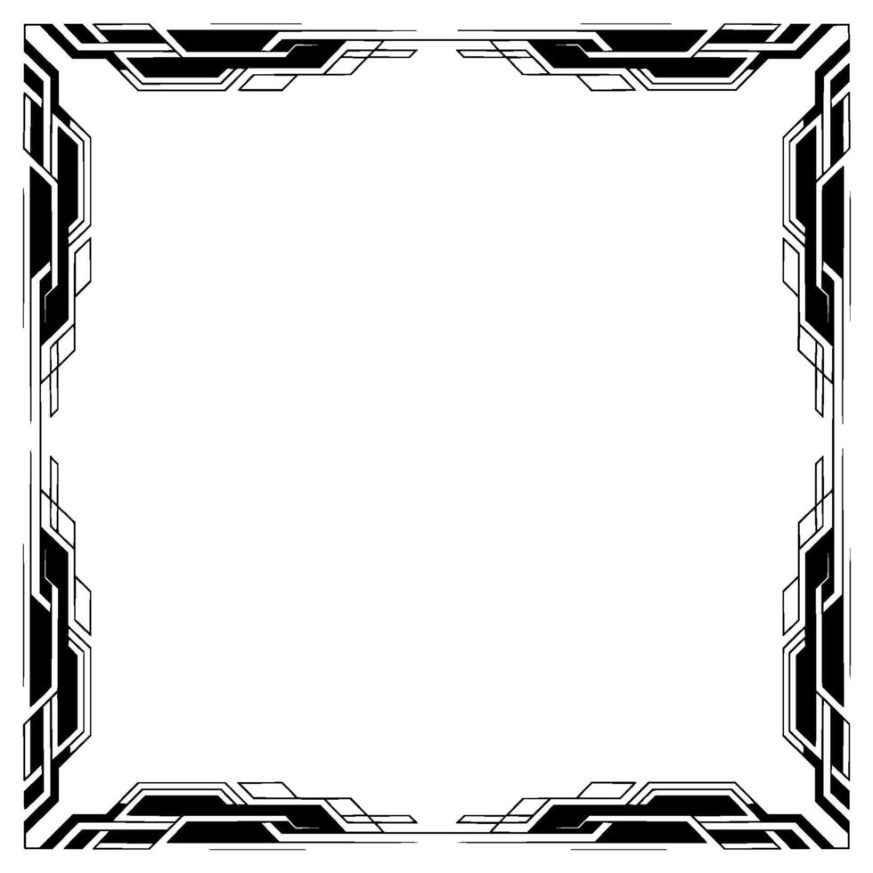 Art Deco Frame With Geometric Edges, Black White vector