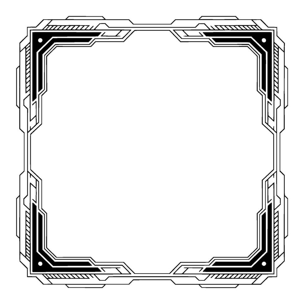 Futuristic Square Frame With Techy Border, Black and White vector