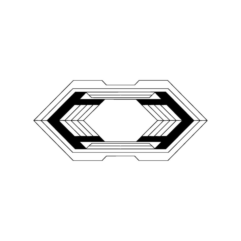 Minimalist Tech Abstract Geometric Hexagon, Black Lines on White vector
