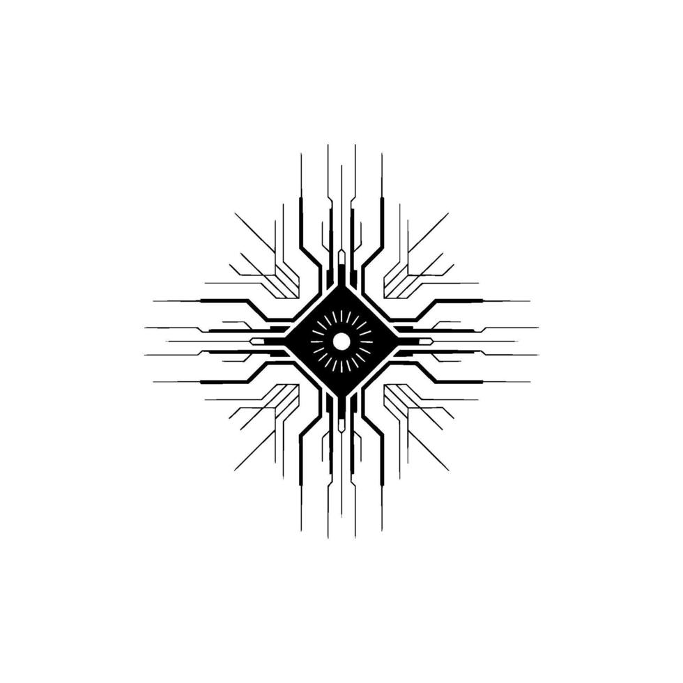 Abstract Circuitry Eye Minimalist Tech on White vector
