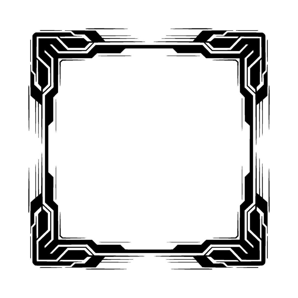 Futuristic Square Border, Black Geometric Frame on White, Tech vector