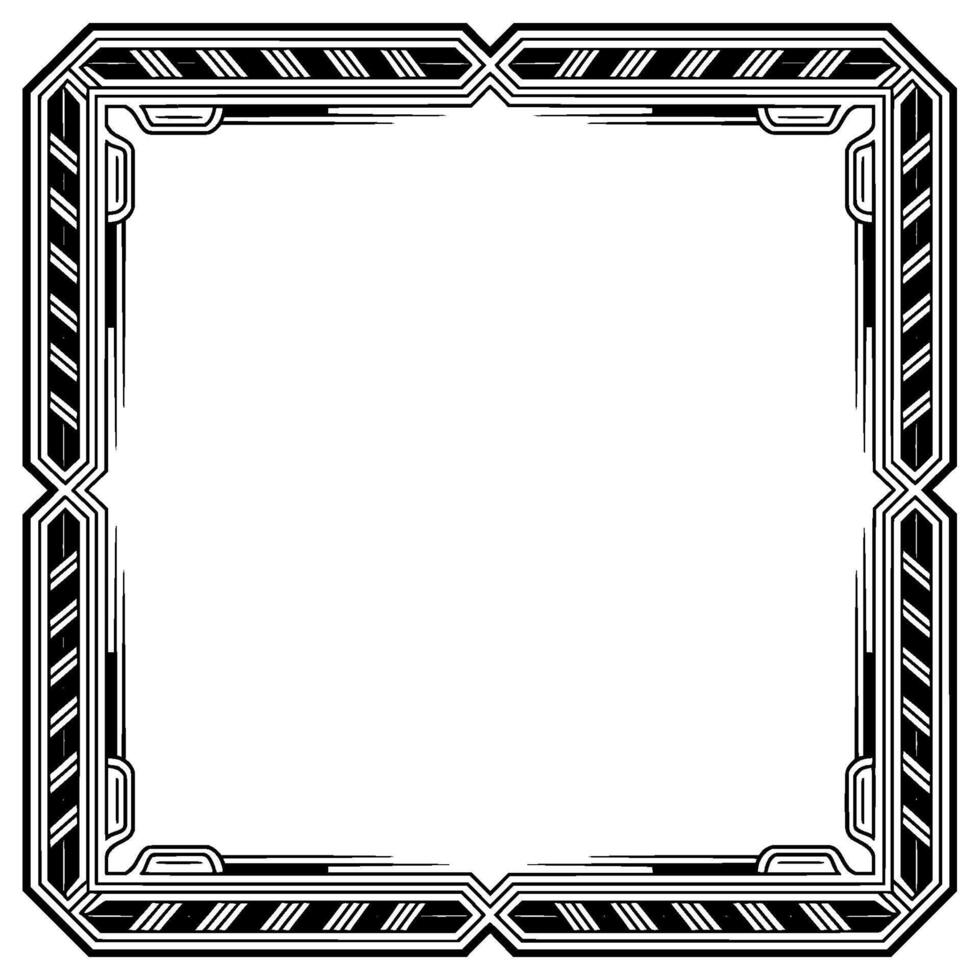 Art Deco Square Frame, Geometric Border, Black White, Element vector
