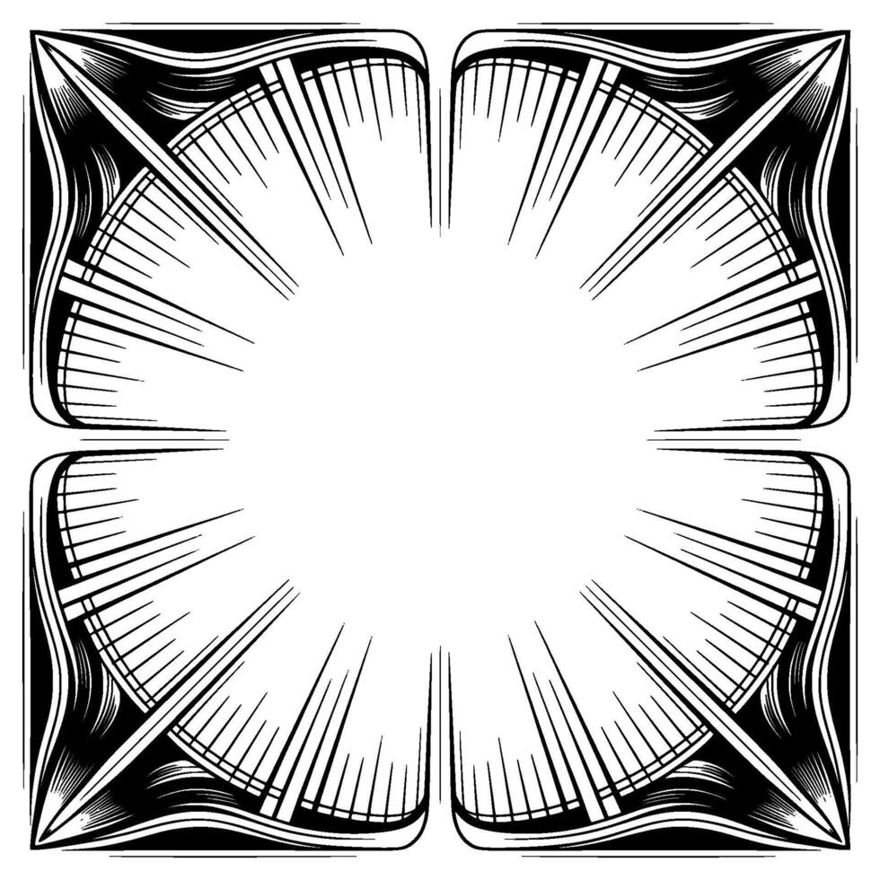 Art Deco Inspired Circular Frame With Rays, Black White vector