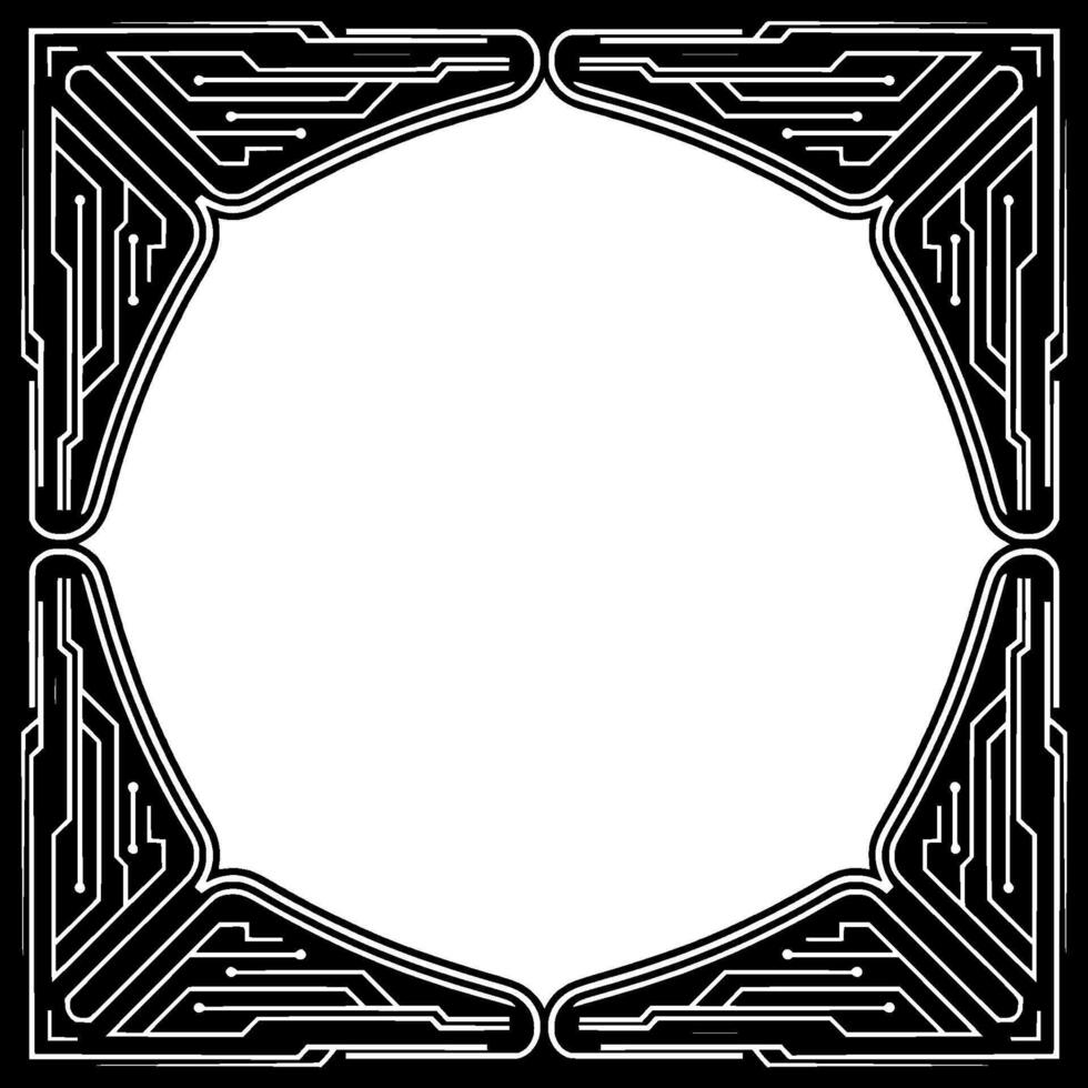Futuristic Circuit Board Frame With Radial Burst vector