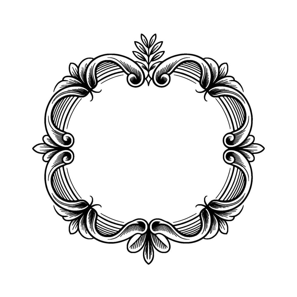 Elegant Engraved Oval Frame With Floral Ornament vector