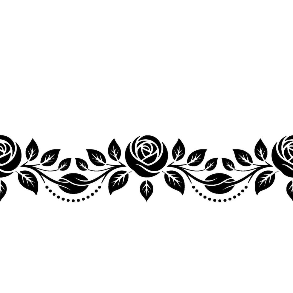 Elegant Black Rose Border on White, Illustration vector