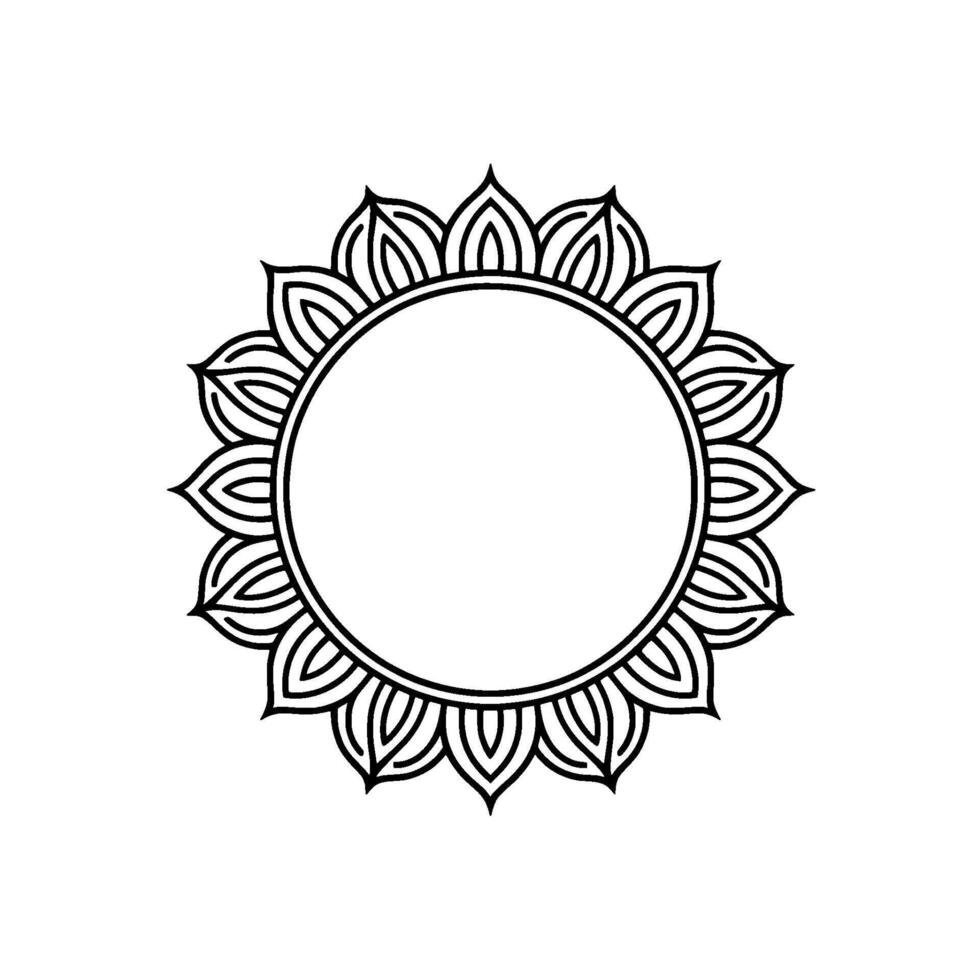 Elegant Mandala Circle Frame Black Outline on White vector