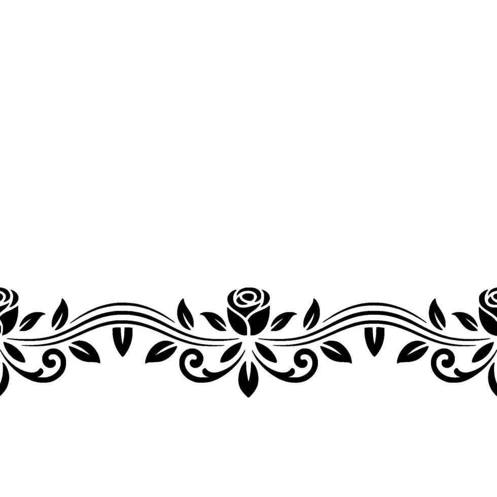 Floral Border Black Roses and Vines on White, Illustration vector