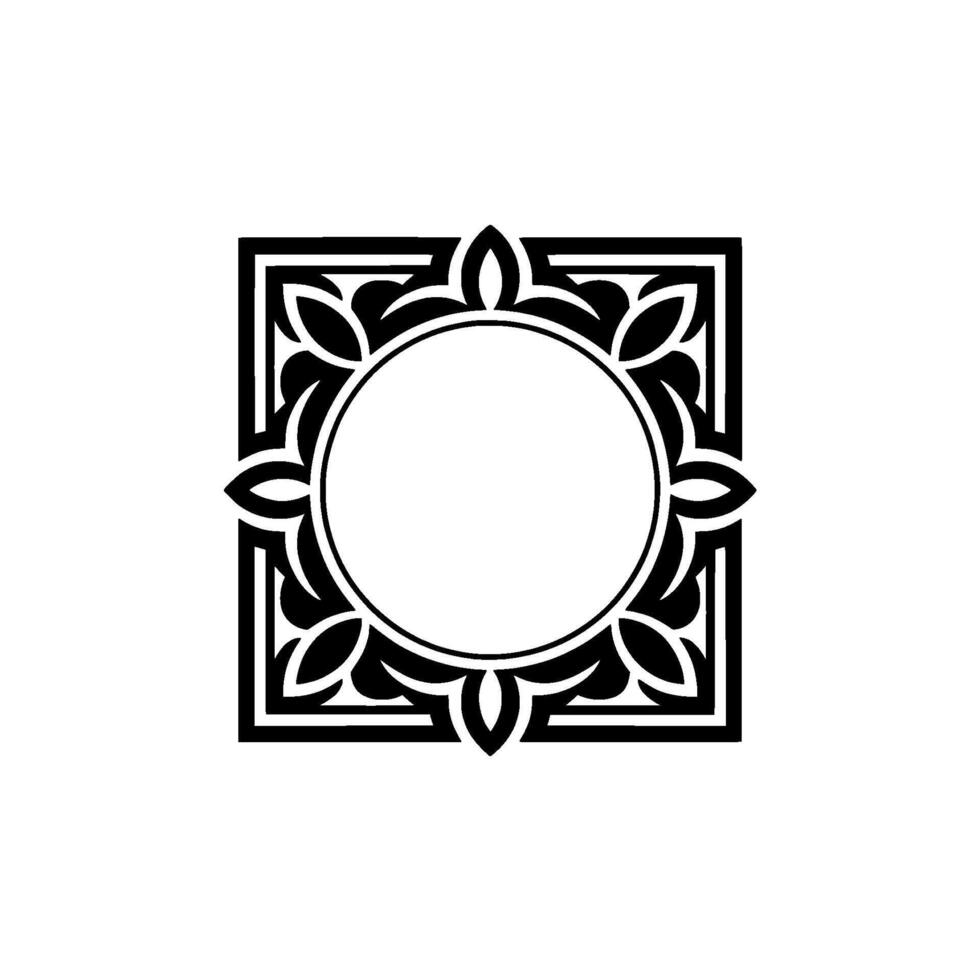 Elegant Black White Floral Frame, Square , Minimalist Style vector