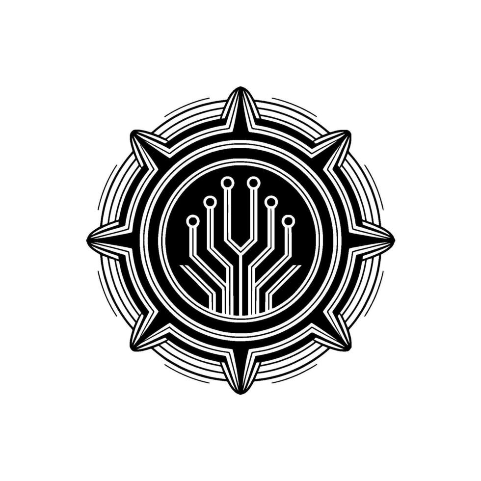 Tech Circuitry Compass Minimalist Black White vector