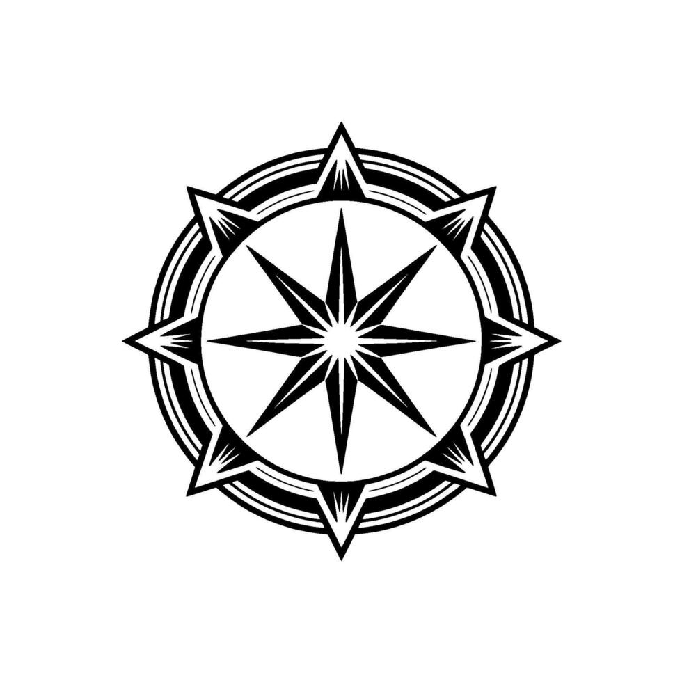 Intricate Black and White Compass Rose Emblem on White Background vector
