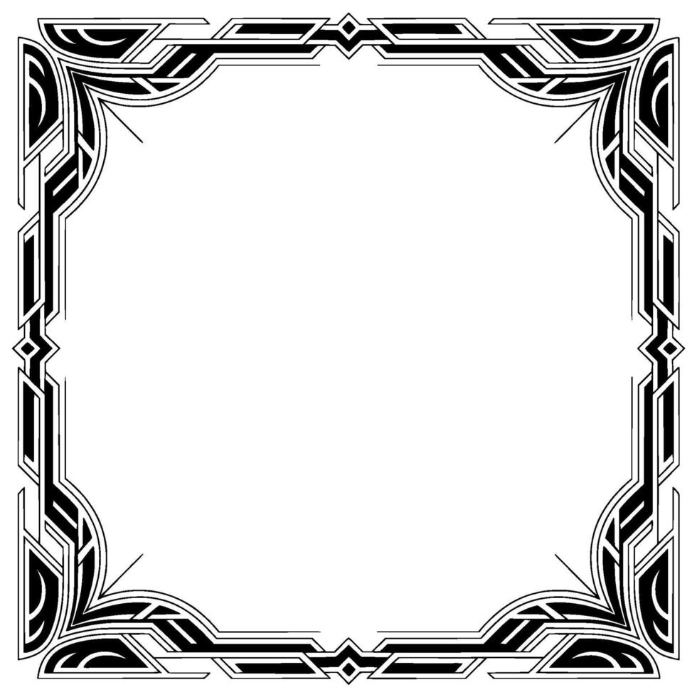 Elegant Art Deco Frame With Black Geometric Lines, White Background vector