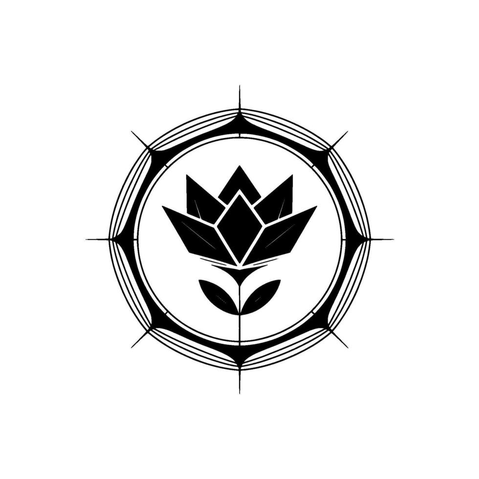 Geometric Lotus Flower in Black White Minimalist vector