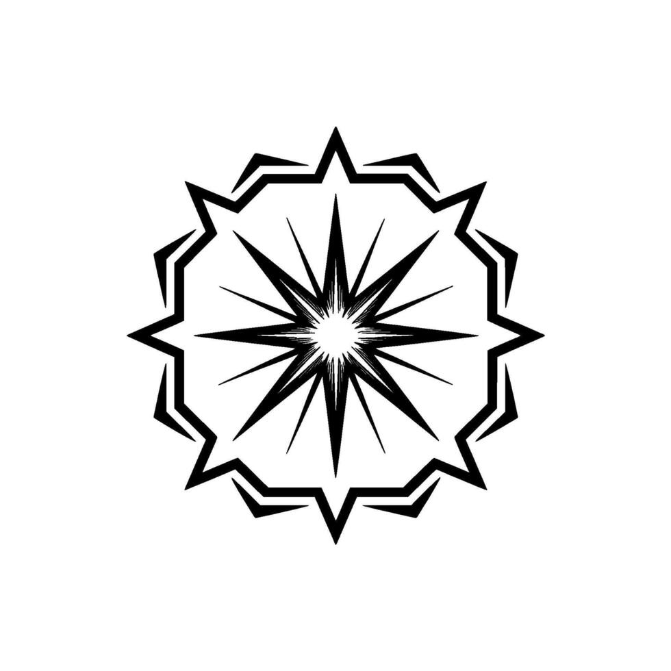 Geometric Starburst Mandala, Black and White , Minimalist vector