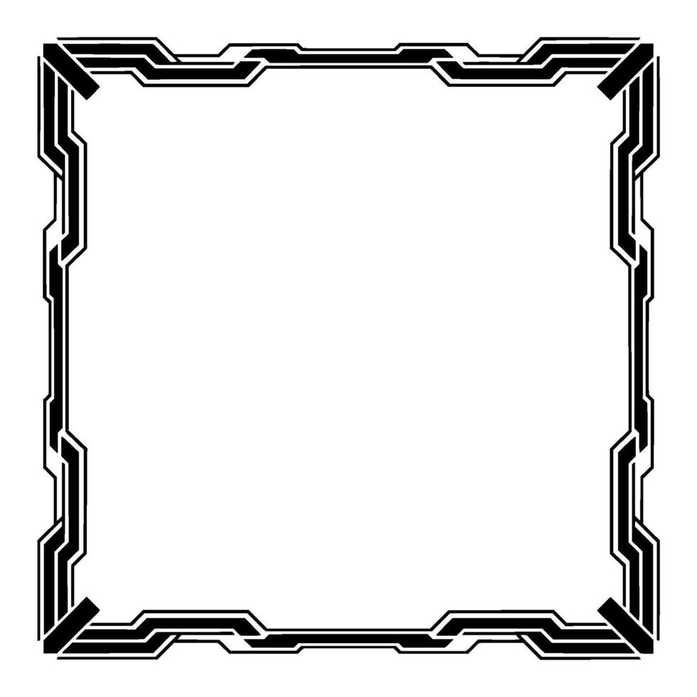 Futuristic Tech Frame, Black White Border on White Background vector