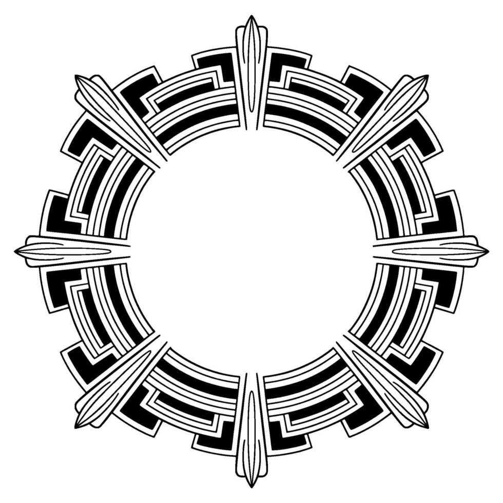 Art Deco Circle Frame, Black and White, Geometric vector