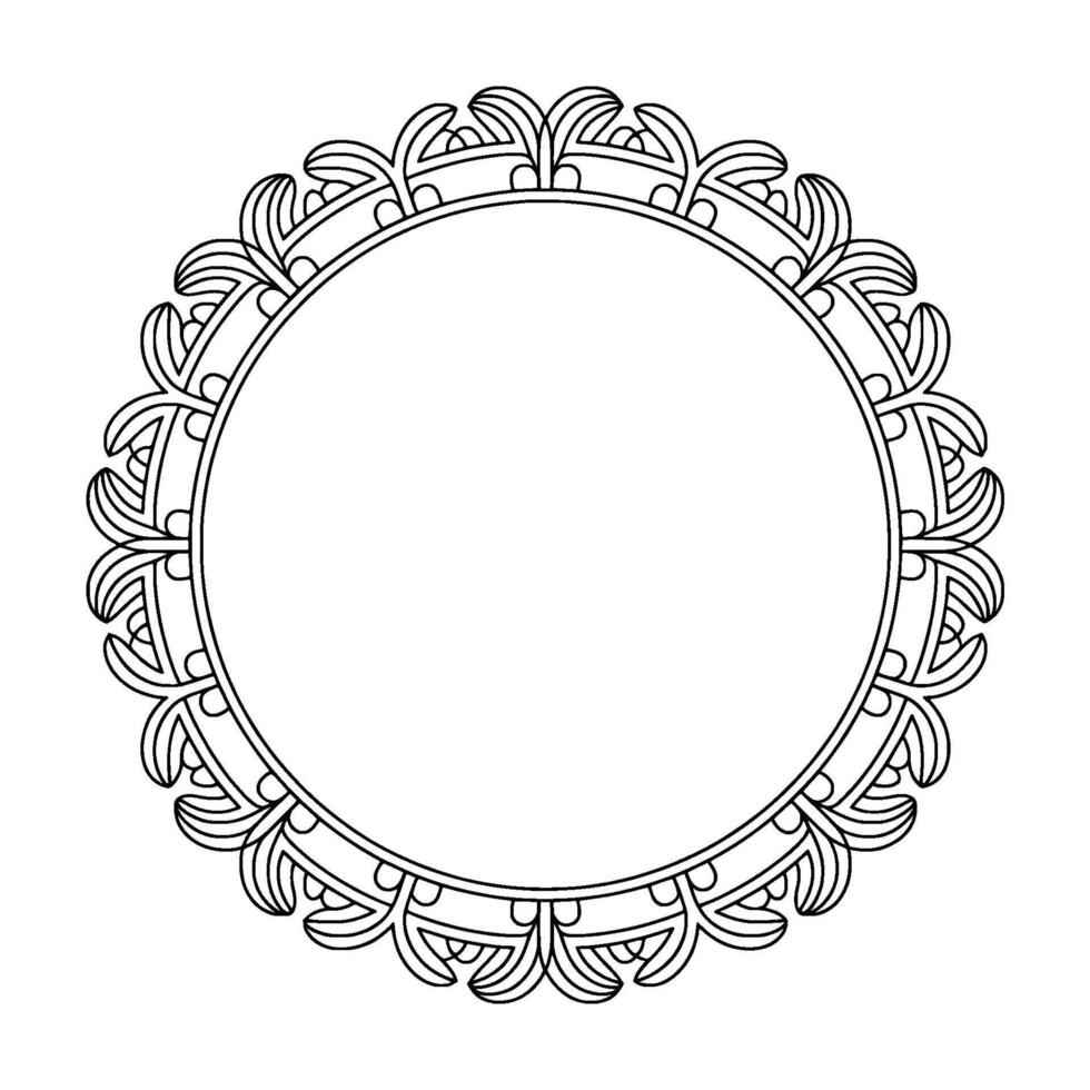 Elegant Circular Decorative Frame, Black and White Outline, Isolated vector