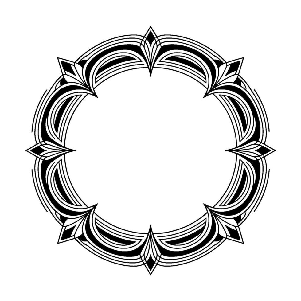 Elegant Art Deco Circle Frame, Illustration, Black White vector