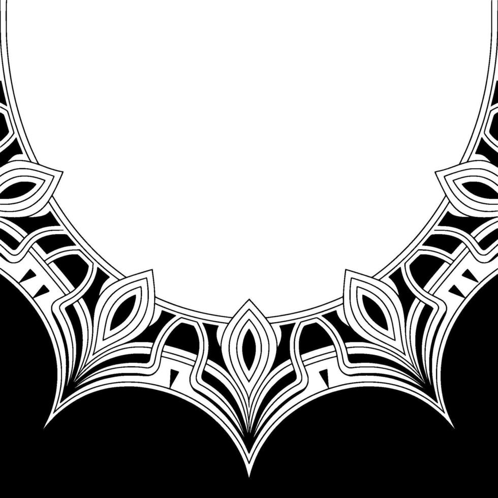 Decorative Art Deco Circle Frame, Black White, Geometric , Floral Elements. vector