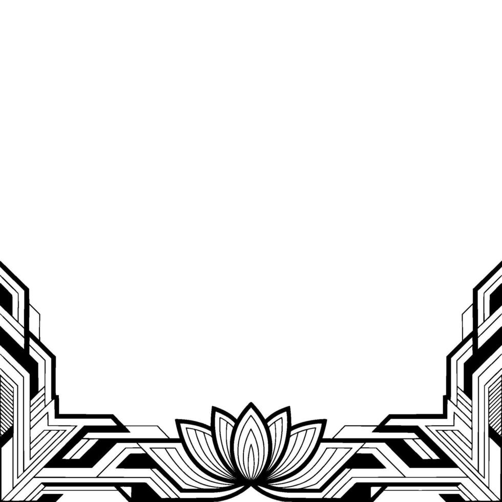 Geometric Lotus Art Deco Frame Black White Elegant vector