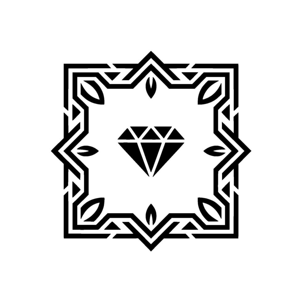 Elegant Diamond in Geometric Frame, Black White vector