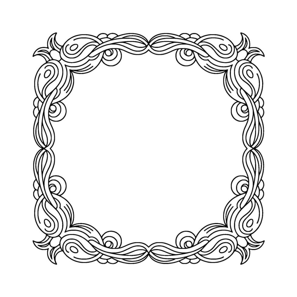 Ornate Square Frame With Floral Swirls Black and White vector