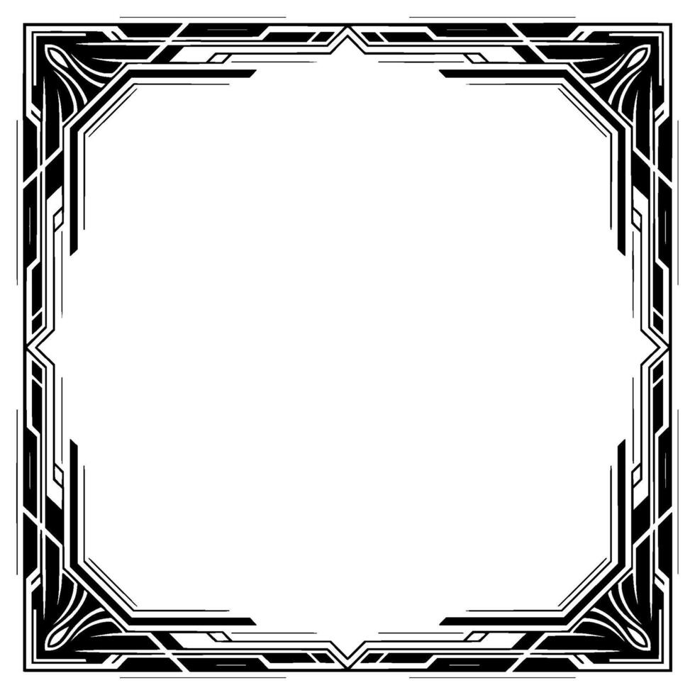 Art Deco Frame With Geometric Edge Detail, Black and White vector