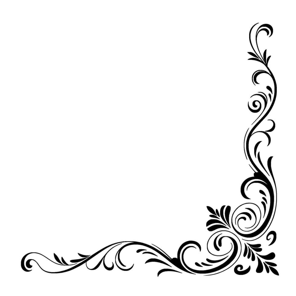 Elegant Corner Floral Element in Black White vector
