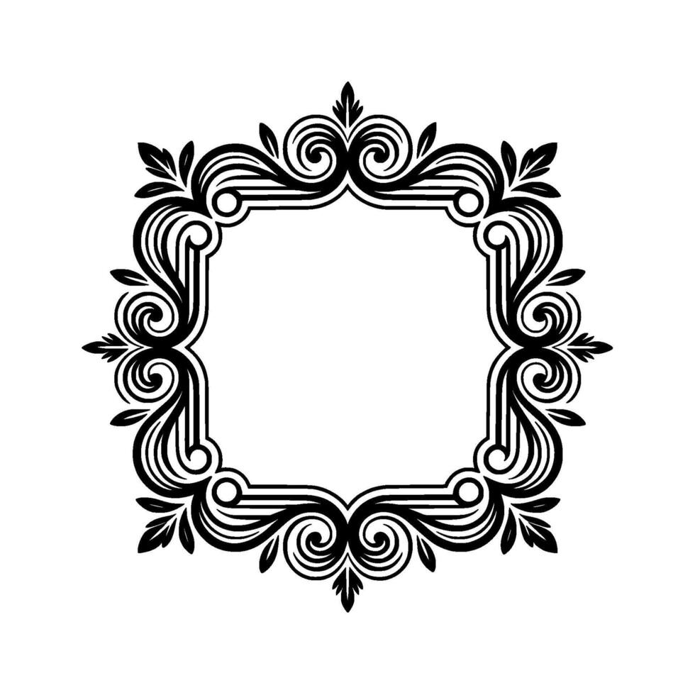 Elegant Floral Frame With Shadow, Black and White Illustration vector