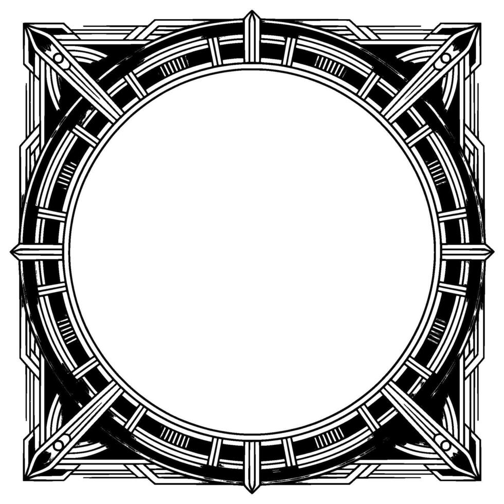 Art Deco Frame, Circle Shape, Silver and Black Ornament on White vector