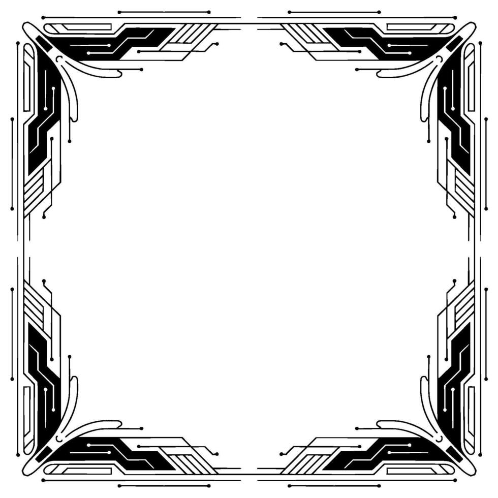 Futuristic Tech Frame Border With Circuitry Elements, White Space vector