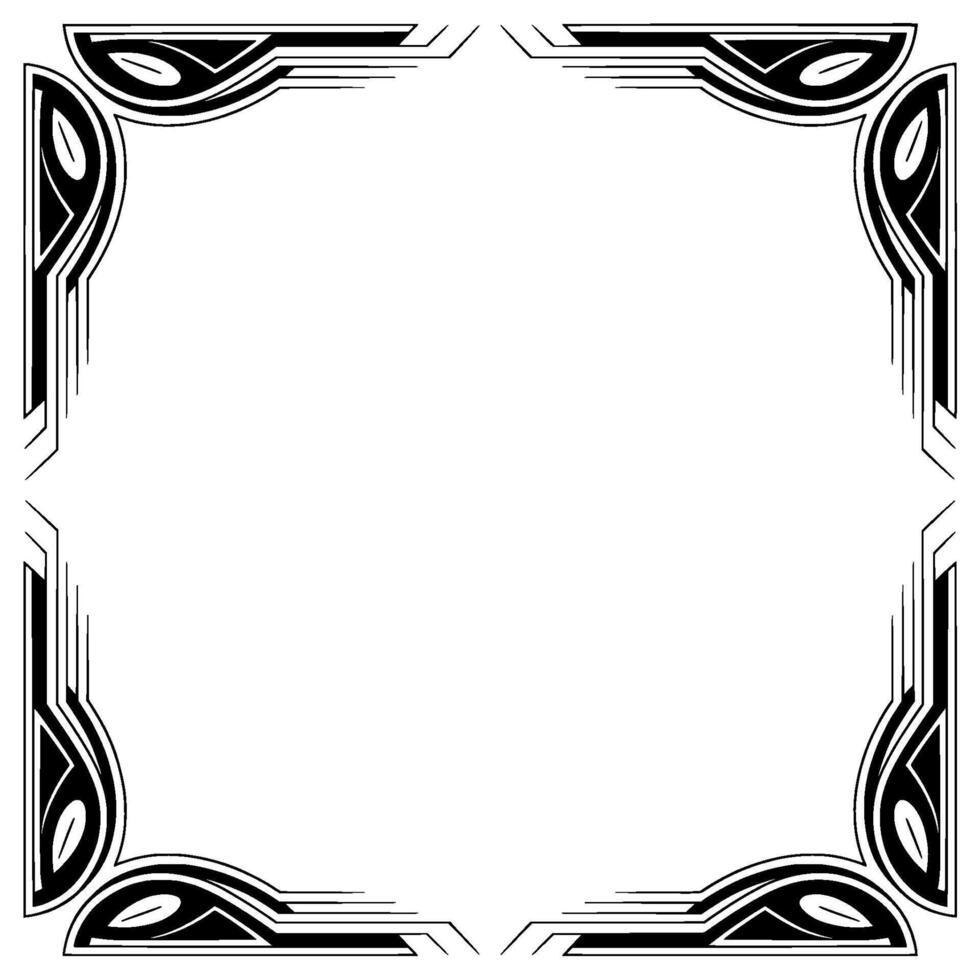 Art Deco Frame Elegant Black White Border With Leaf Motifs vector