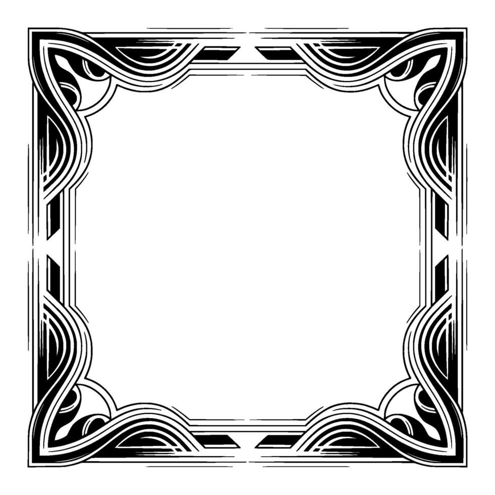 Art Deco Square Frame, Elegant Black White Border, Empty Space, Decorative vector