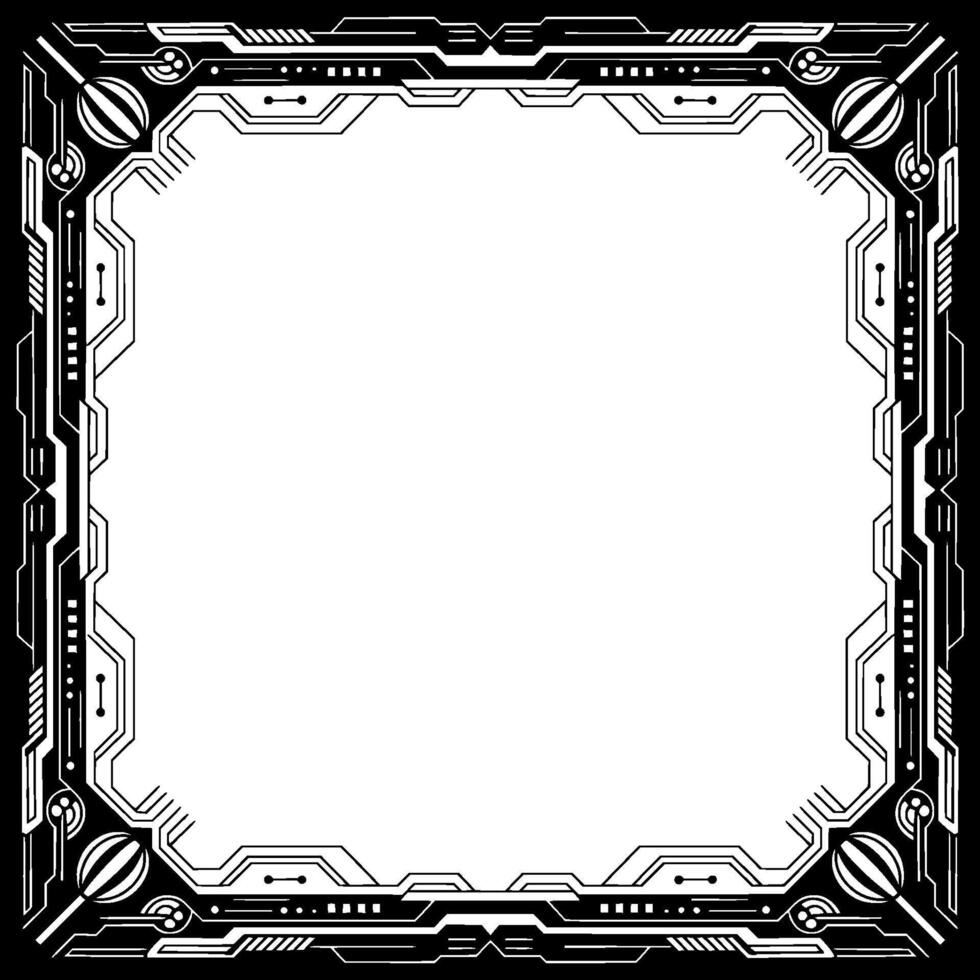Futuristic Tech Frame Black White Geometric Border vector