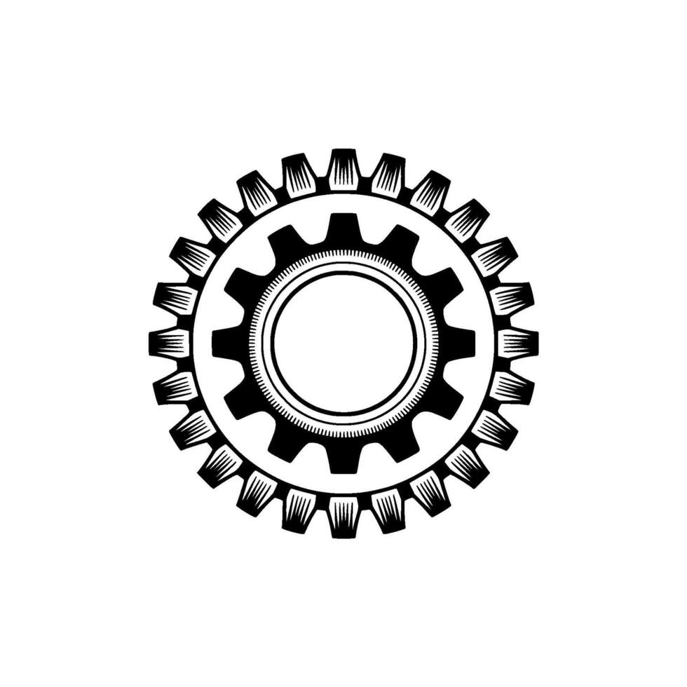 Black and White Gear Cog Illustration on White Background vector