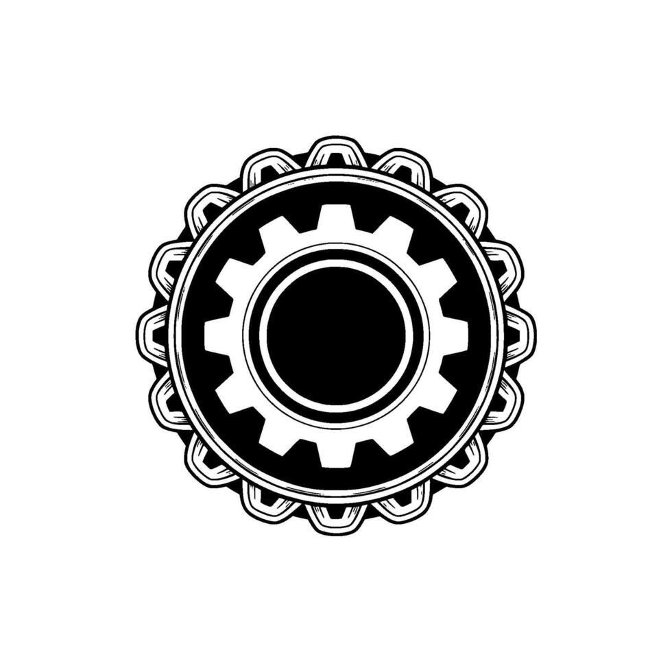 Black White Gear With Decorative Border Engineering Illustration vector