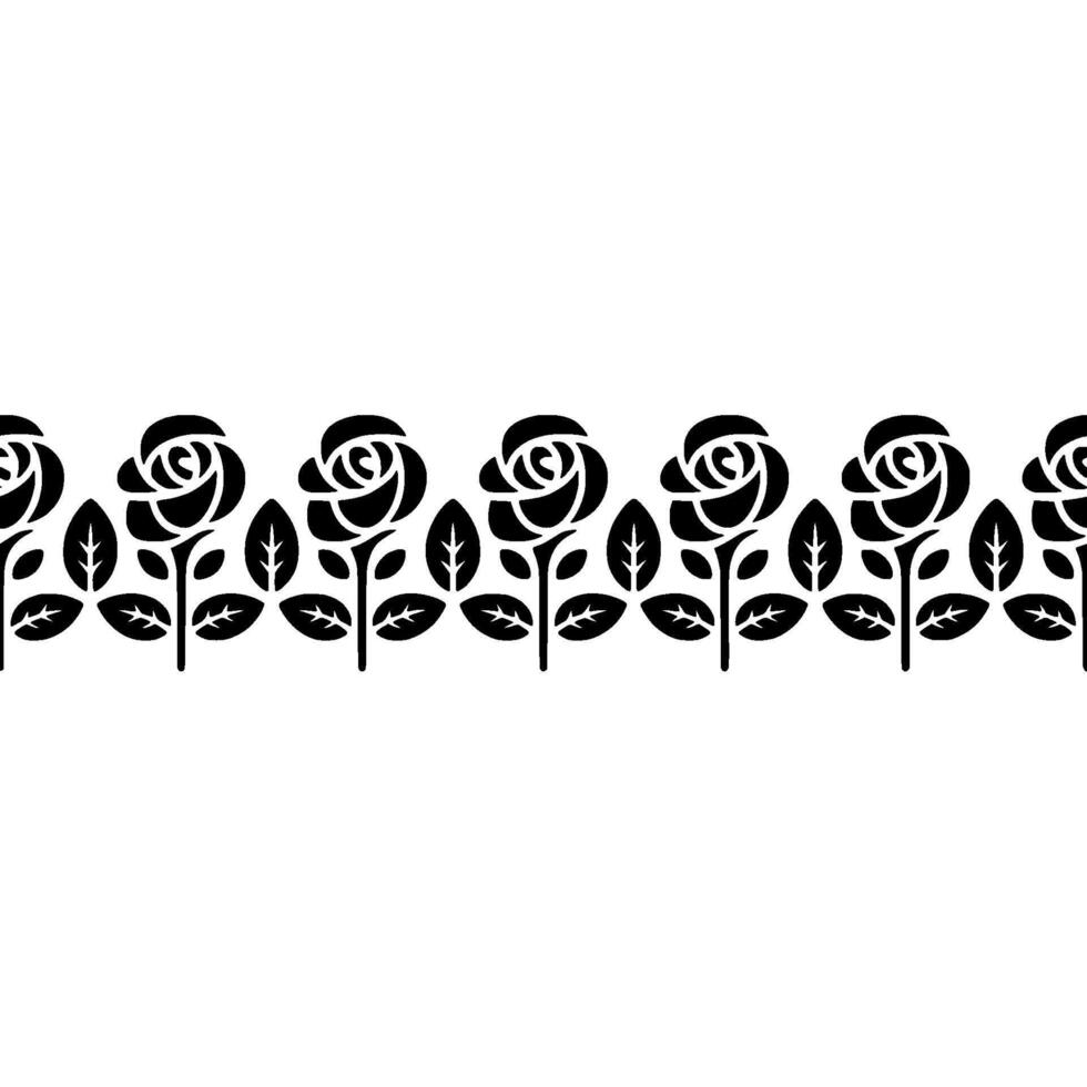 Simple Black Rose Border Elegant Floral Pattern, Clean vector