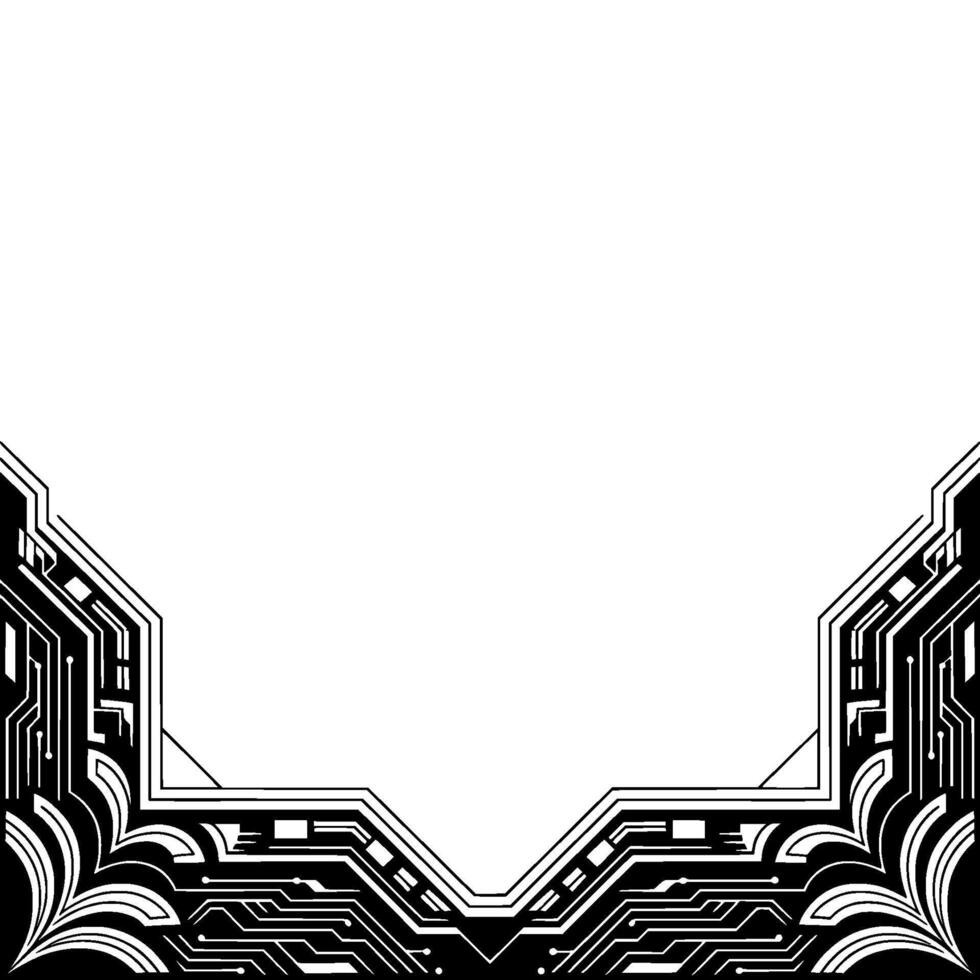 Futuristic Tech Border , Circuitry Pattern, Black and White vector