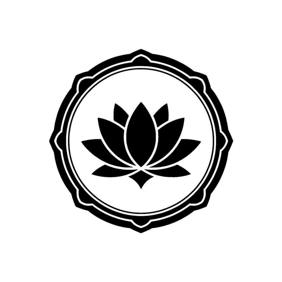 Lotus Flower Emblem Black White, Geometric, Circle vector